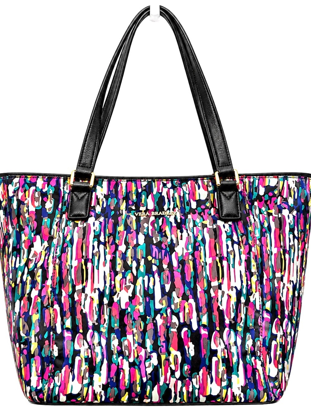 Vera Bradley Ella Tote Colorful Abstract Print Water-Resistant Bag Leather Trim